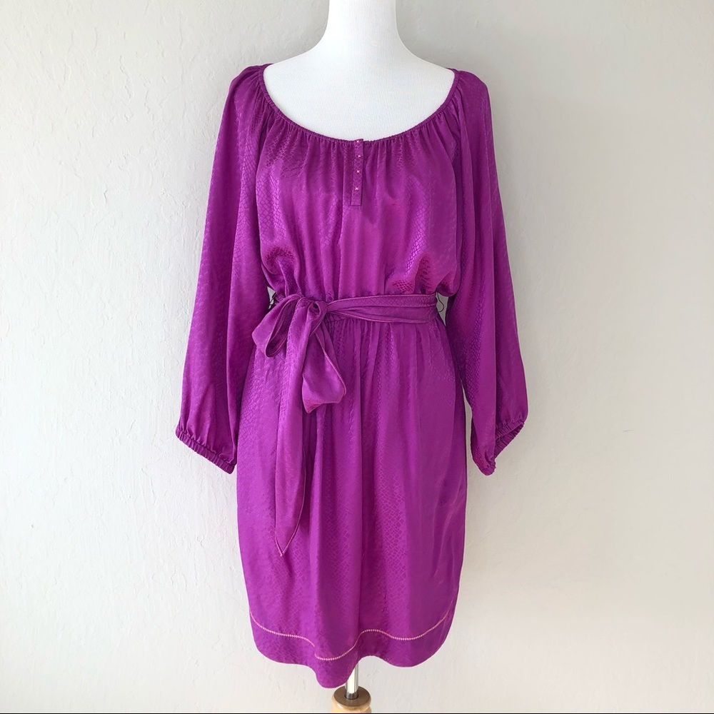 Rebecca Taylor Snakeskin Jacquard Silk Belted Dress